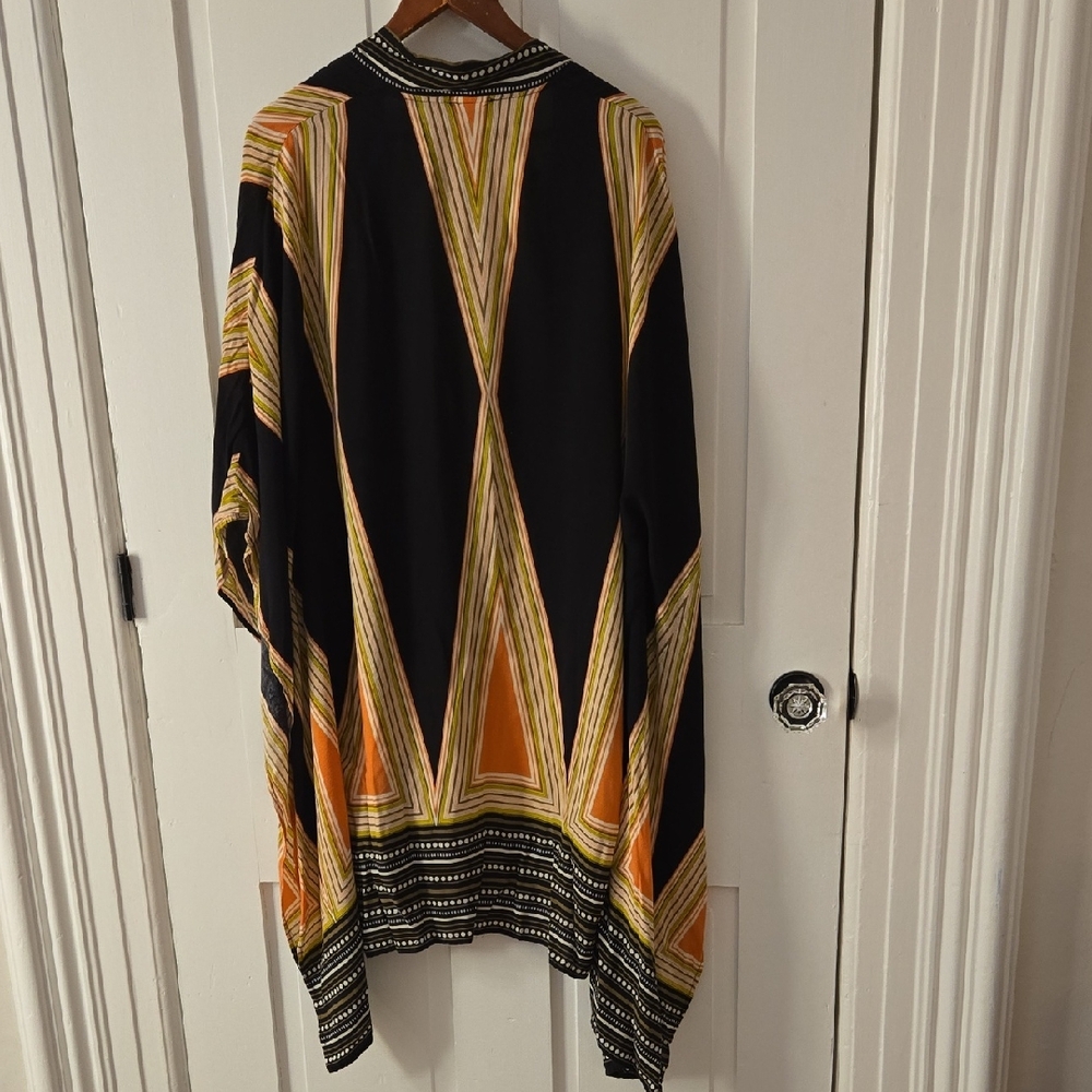 Chic Black and Orange Geometric Swim Coverup